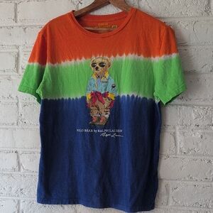 Polo by Ralph Lauren Orange Green Blue Tie-Dye Bear Graphic Tee